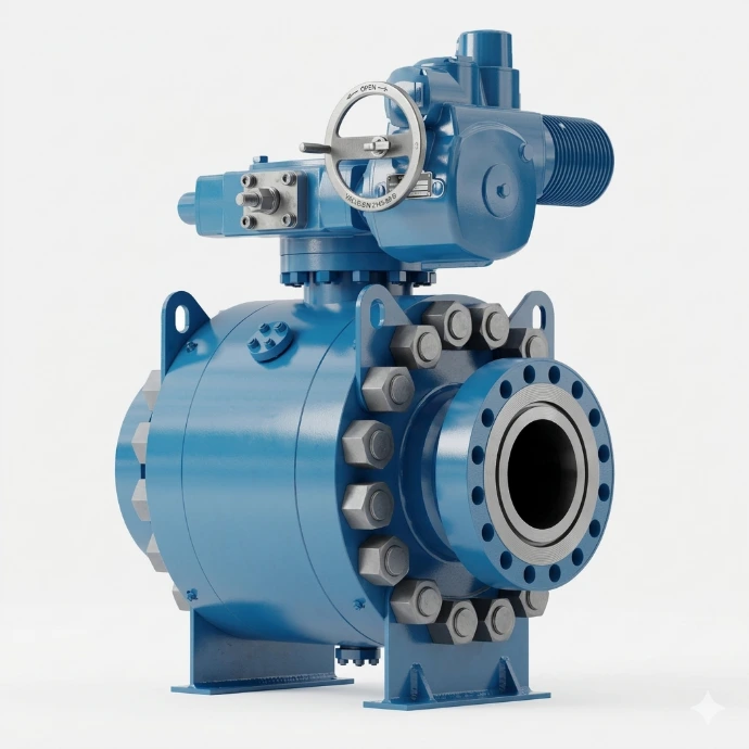 Industrial ball valve for pipeline flow control